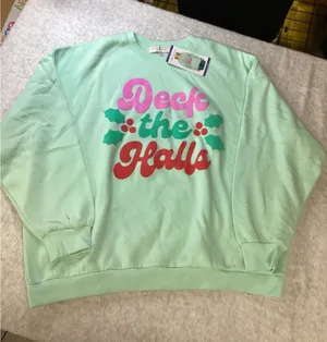 State of Mine Mint Green Deck the Halls Holiday Graphic Sweatshirt XXL NEW‎ thumbnail 1