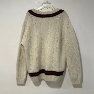 Brandy Melville Cable Knit Varsity V Neck Sweater Cream One Size Preppy thumbnail 3