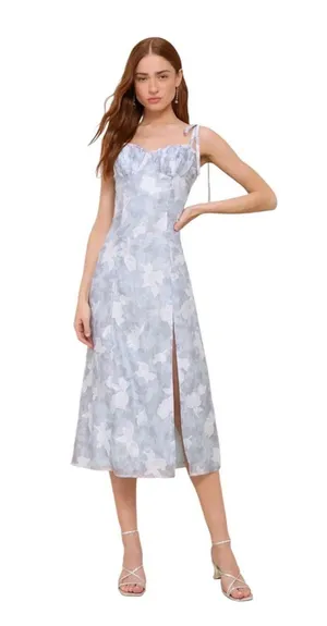 Lulu's obviously gorgeous blue floral tie-strap bustier midi dress thumbnail 2