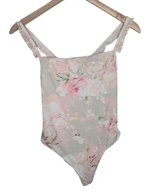 Dippin' Daisy's Romantic Floral Print One-Piece Swimsuit Ruffled Straps Medium thumbnail 1