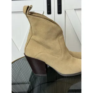 Reserved Womens Western Ankle Boots Size EU 36 US 5 Tan Suede Pointed Toe Heel thumbnail 6