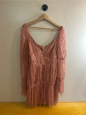 ASOS Design Pink Polka Dot Mesh Long Sleeve Sweetheart Tiered Dress Size 8 New thumbnail 2