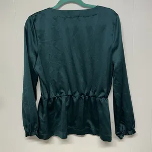 J CREW Woman's Green Satin Surplice Long Sleeve Top Peplum Blouse SZ M thumbnail 4
