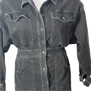 Vintage Free People Black Denim Mini Dress Medium thumbnail 7
