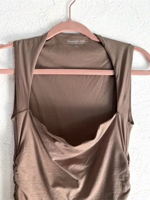 Abercrombie & Fitch Ava Knit Modal Blend Ruched Maxi Dress Taupe Small thumbnail 4