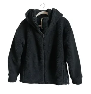 Fabletics Black Teddy Lotta Cocoon Sherpa Zip Hoodie Jacket XS Oversized Warm thumbnail 1
