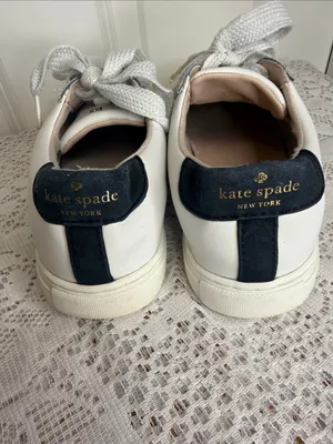 Kate Spade White Leather Sneakers Black hearts lace up shoes sz 6 thumbnail 4