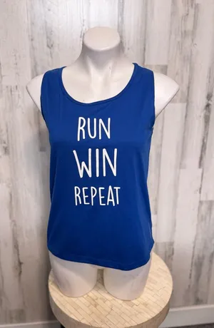 Run Win Repeat Open Back Athletic Tank Top Womens M Royal Blue Workout Gym thumbnail 1