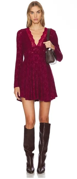 NWT Free People All Yours Mini Dress In Red Plum Size Large thumbnail 1