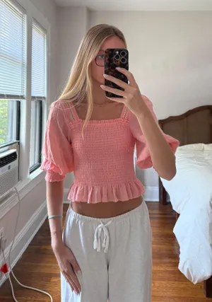 Princess Polly Pink Smocked Top thumbnail 1