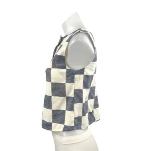 The Workshop Gray Cream Linen Checkered Sleeveless Henley Shirt Tank Top Size S thumbnail 2
