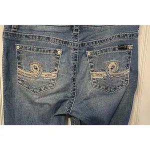 Seven 7 Bootcut Jeans Womens Size 10 Light Blue Denim Sequin Pockets Low Rise thumbnail 3