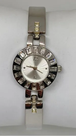 FMD silver tone women watch 22mm crystals quartz analog up to 7.5” running thumbnail 1
