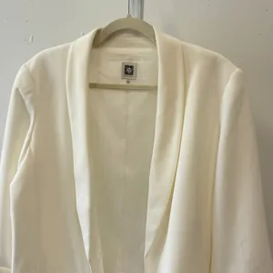Anne Klein Ivory White 3/4 Sleeve Shawl Collar Open Front Blazer Jacket Large thumbnail 3