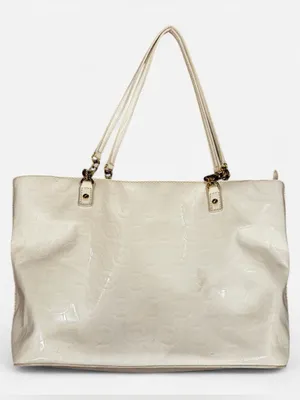 Michael Kors White Embossed Logo Patent Tote Bag Chain Strap Shoulder Purse thumbnail 1