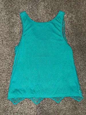 Almost Famous Teal Crochet Overlay Sleeveless Tank Top thumbnail 2