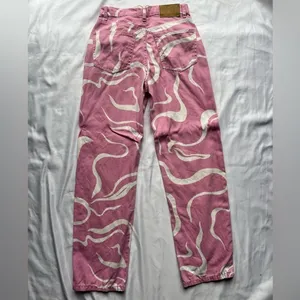 Cotton On Pink and White Swirly Loose Straight Jeans 4 thumbnail 6