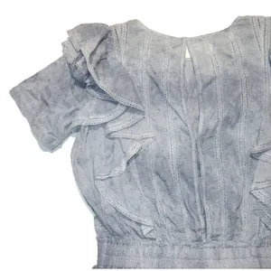 NWT LoveShackFancy Natasha Mini in Washed Denim Hand Dye Ruffle Cotton Dress M thumbnail 11