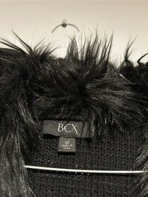 BCX Black Faux-Fur Collar Open-Front Knit Cardigan thumbnail 2