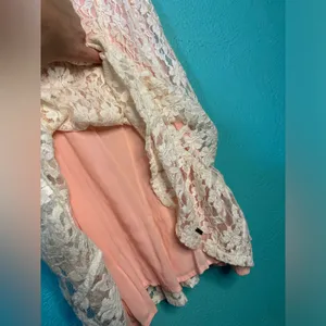 Lace Floral Mini Babydoll Dress Cream and Light Pink thumbnail 2