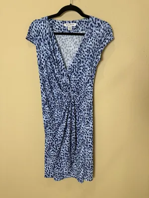 Tommy Bahama "Clara Lovely Leo" Faux-Wrap Dress Blue Animal Print Size XS thumbnail 2