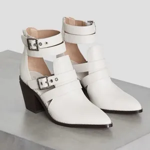 BCBGeneration Dani Pointed Toe Bootie Chunky Heels Size 7 White Buckle Straps thumbnail 2
