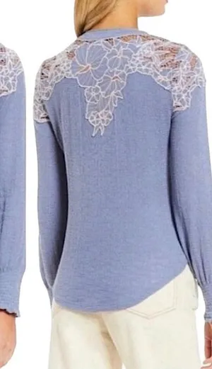 Free People Blue Lace Detail Thermal Top Size Medium thumbnail 1