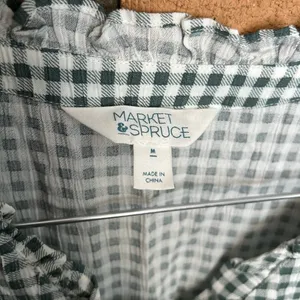 Market & Spruce Button Front Tie Waist Green & White Checkered Gingham Size M thumbnail 2