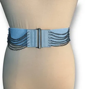 Vintage Y2K Gray Leather Layered Chain Belt Festival Statement Edgy Accessory‎ thumbnail 1