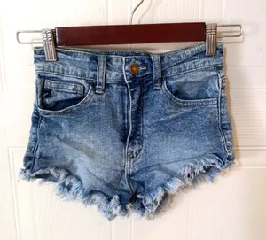 KanCan 0 / 23 High Rise Acid Wash Denim Cut Off Booty Jeans Raw Hem Short Shorts thumbnail 1