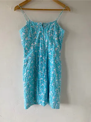Lilly Pulitzer vintage pelicans Turquoise & White Paisley Spaghetti-Dress thumbnail 9