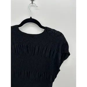 Womens Black Smocked‎ Peplum Top XL Stretch Cottagecore Minimalist thumbnail 4