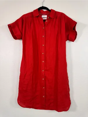 J Crew Orange Linen Short Sleeve Button Down Shirt Dress Womens XS Casual Mini thumbnail 13