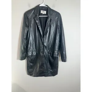 BB‎ Dakota Steve Madden Im Busy Faux Leather Blazer Black Longline Jacket thumbnail 2