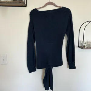 Brochu Walker Navy Blue Teddy Long Sleeve Crew Neck Tie Waist Sweater Blouse Med thumbnail 2