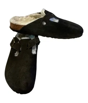 Birkenstock Boston Black Suede Shearling-Lined Clogs - Size 40 thumbnail 1