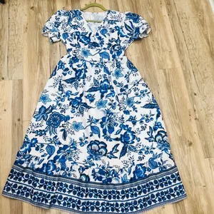 Boutique floral Blue Vintage Print V-Neck maxi dress size medium thumbnail 5