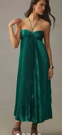 NEW Anthropologie Reiss Roya Women's Halter Neck Pleat Midi Dress Emerald Green thumbnail 1