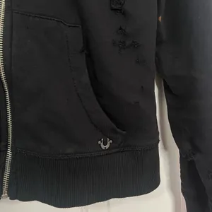 True Religion Full Zip Up Distressed Destroy Hoodie Black Ripped Mesh Goth Emo thumbnail 3