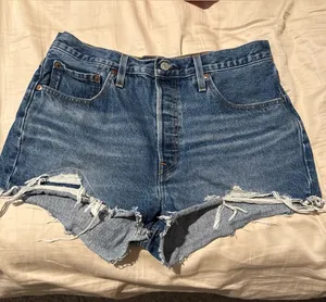 Levi's Blue Distressed High-Rise Denim Shorts thumbnail 1