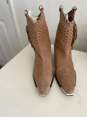 Schutz Alexxa Fringe Pointy Suede Ankle Cowgirl Boots thumbnail 2