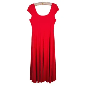 Halara Scoop Neck Midi Dress Size Large Red Cap Sleeve Flowy Casual Pockets thumbnail 2