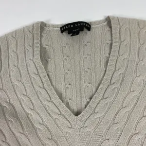 Ralph‎ Lauren Sweater Womens Medium Cable Knit V Neck Cashmere Slim Fit thumbnail 3