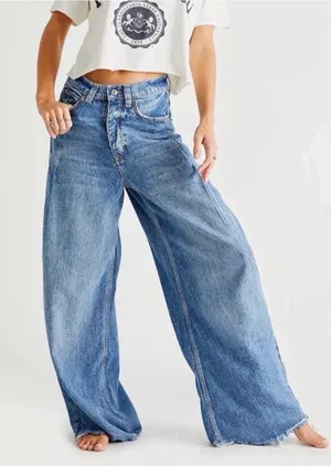 We The Free Old West Slouchy Jeans High Rise Wide Leg Blue Size 28 thumbnail 1