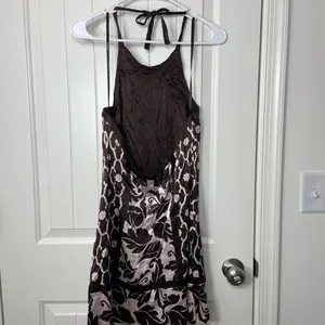 NWOT Bebe women’s silky brown nude pink floral halter minidress‎ dress XS thumbnail 3