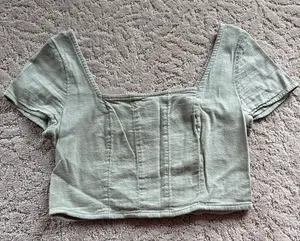 Hollister Green Crop Top Square Neck thumbnail 1