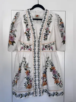 Farm Rio Sweet Bloom Dreamscape Floral Puff Sleeve Mini Dress Size L thumbnail 6