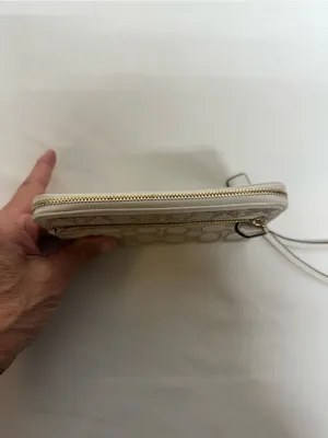 Coach Beige Signature Canvas Zip Wristlet with Leather Trim thumbnail 3