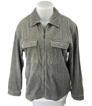 Urban Outfitters Ryder Men's Gray Corduroy Zip Up Long Sleeve Shirt Jacket Top L thumbnail 1