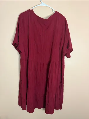 Women's V-Neck Short Sleeve Tunic Dress - Deep Wine thumbnail 6